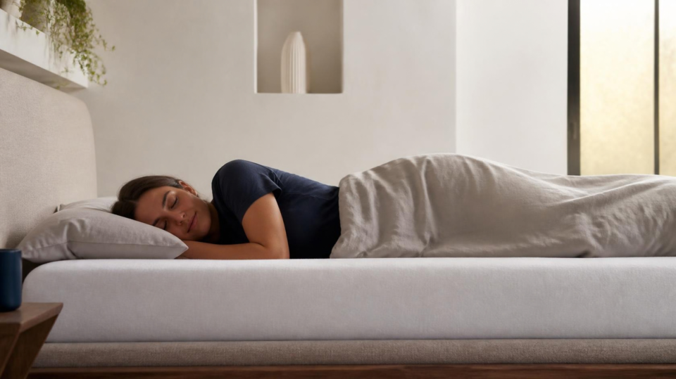Comment choisir un bon matelas : dormeuse sur le côté avec la colonne vertébrale bien alignée