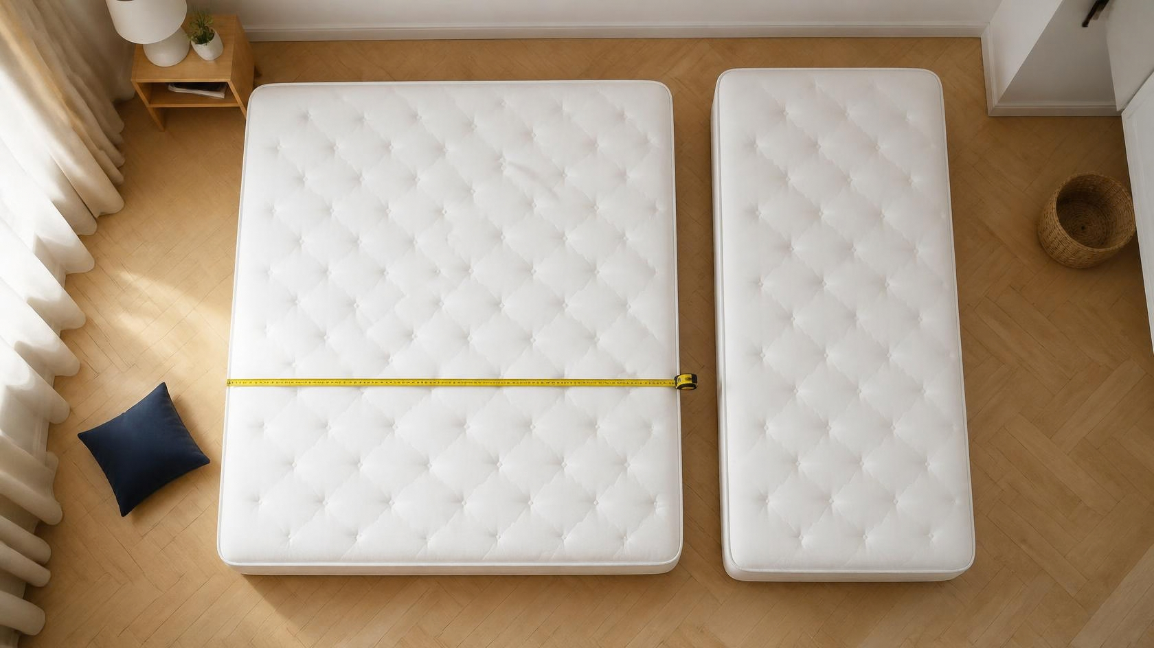Taille de matelas : matelas double et matelas simple mesurés avec un mètre ruban