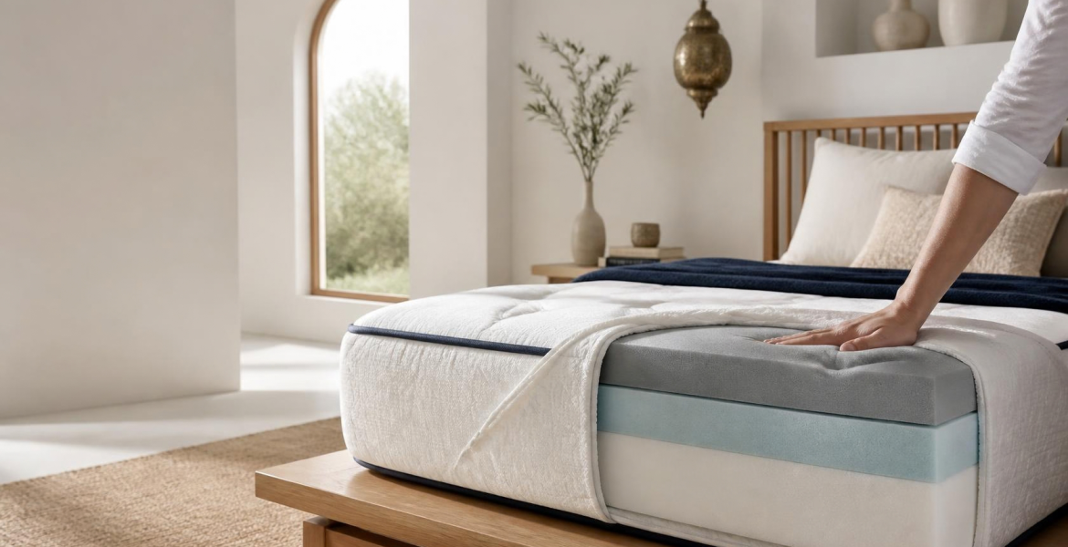 Comment choisir un bon matelas : couches de mousse visibles d'un matelas italien dans une chambre lumineuse