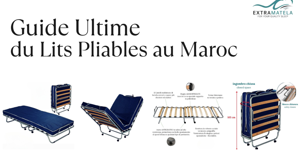 Lits Pliables au Maroc Lit pliable fermé + ouvert (ALT : lit pliable au Maroc pour petit studio, modèle 80×190 avec roulettes